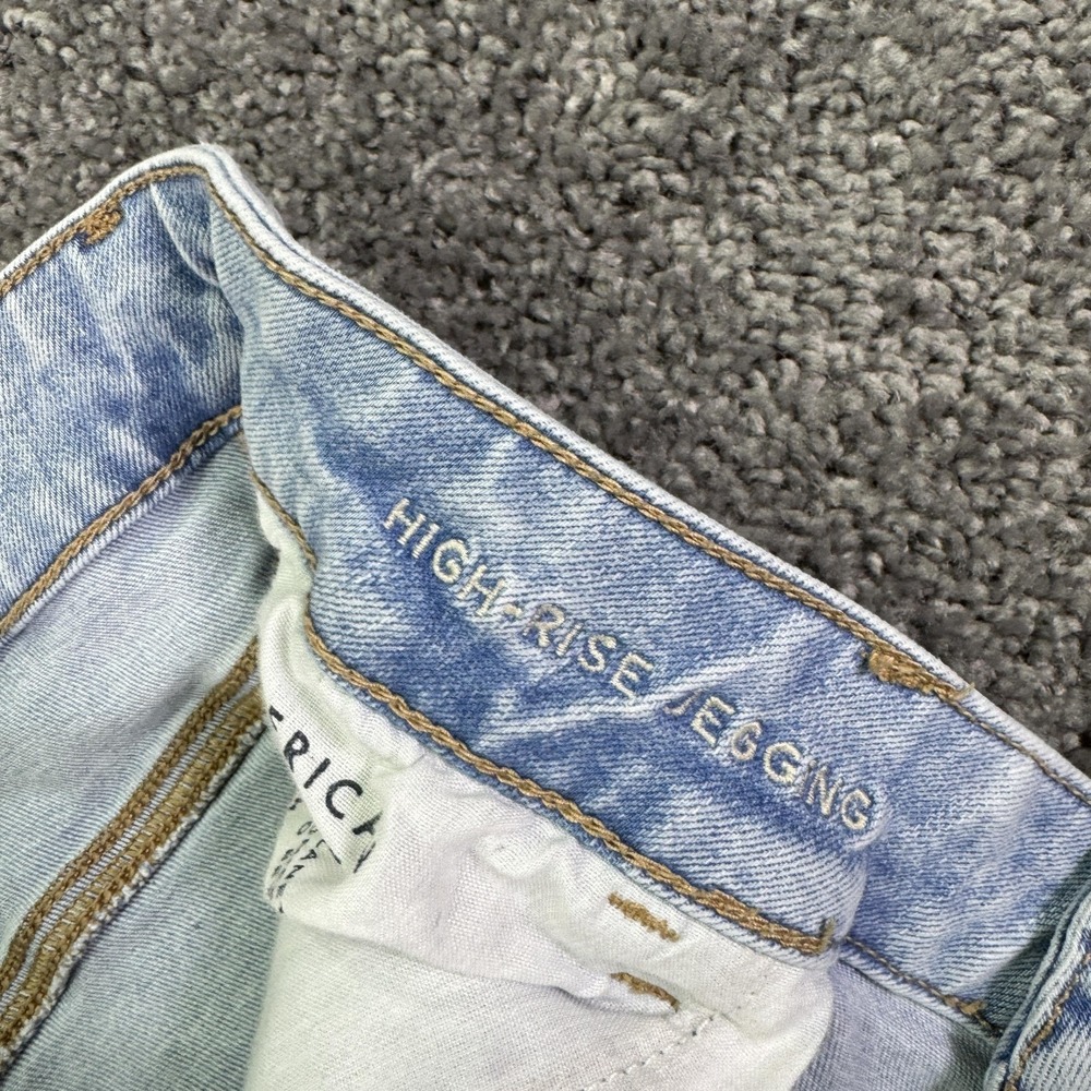 American Eagle Jeans Womens 16 Blue High Rise Jegging Distressed Stretch Denim - Picture 4 of 8